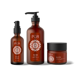 Three types of beauty product containers and applicators showcasing custom diecut labels